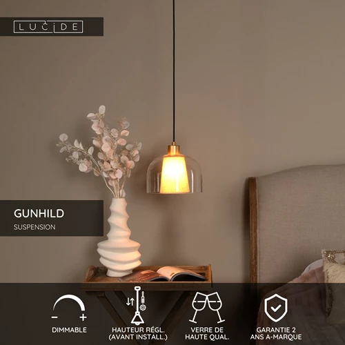 Lucide GUNHILD - Suspension - Ø 24 cm - 1xE27 - Transparent - USP